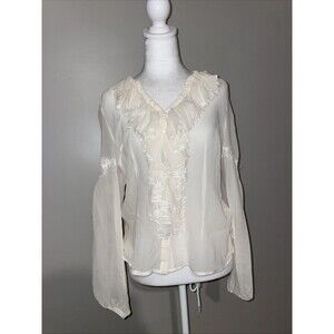 Vintage Boston Proper Silk Ruffle Top Size 8 Ivory Victorian Prairie Boho Fairy
